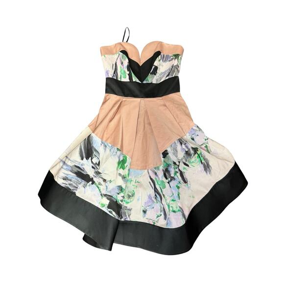 Milly Strapless Colorblock Floral Fit & Flare Dress XXS Cocktail - Picture 2 of 10